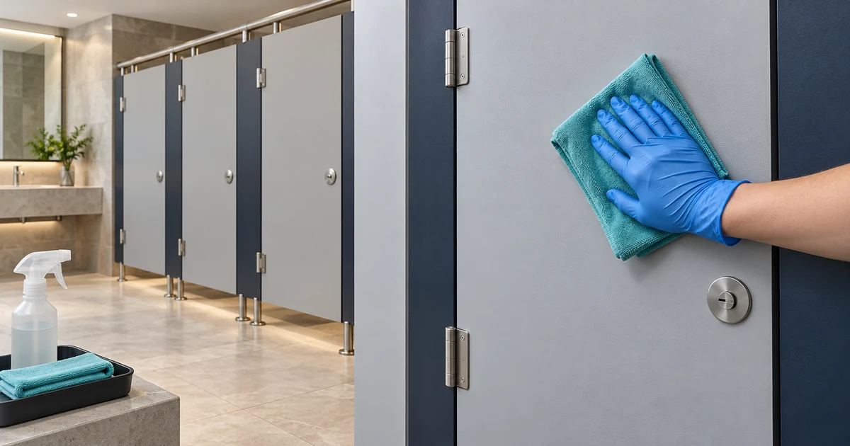 Cara merawat partisi toilet cubicle phenolic dengan kain lembap